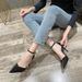 2025 Faux Leather Stiletto Heel Korean Style Rubber One-size Black Buckle French Pointed Toe European And American_vogvips.com