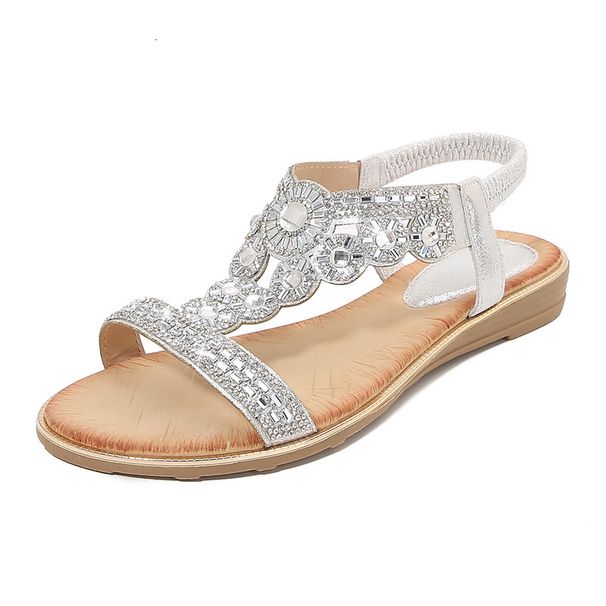 2024 Spring New Bohemian Round Toe Flat Bottom Water Diamond Large Women's Sandals_vogvips.com