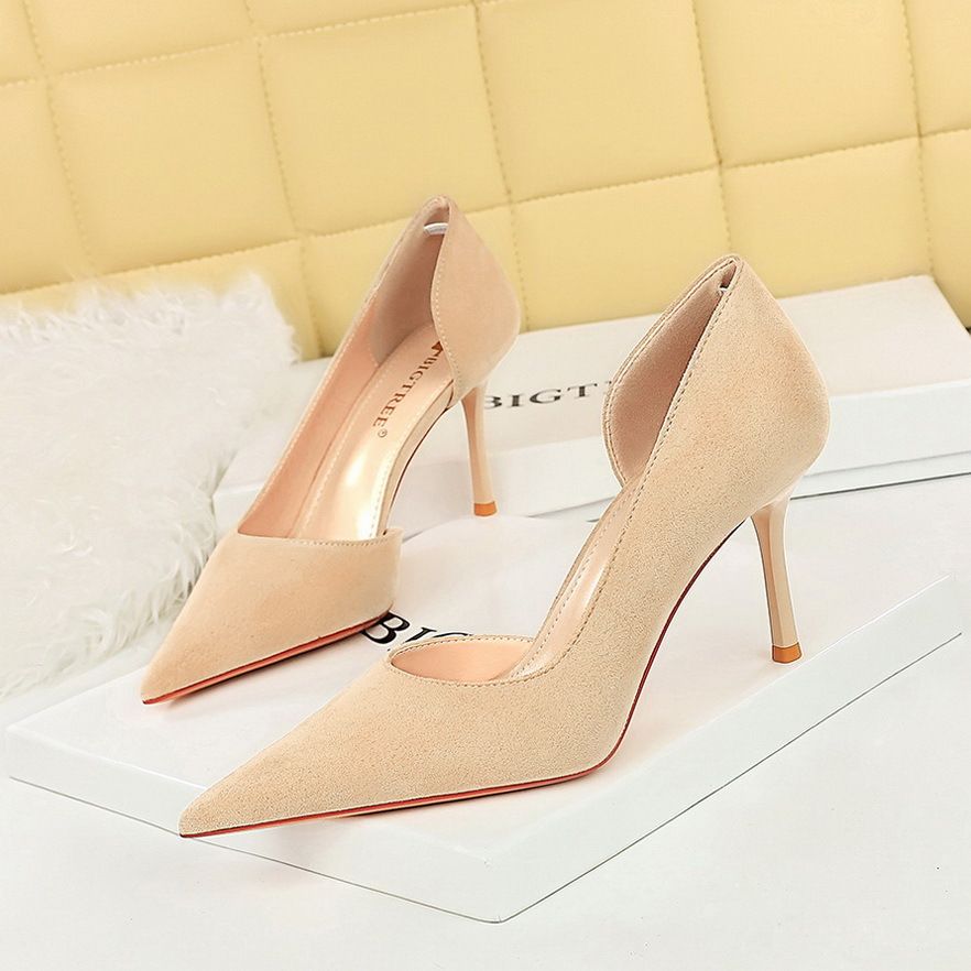 Women's Stylish Pointed-Toe Stiletto Heels With Side Cut-Out Design - Slimming Suede Dress Pumps For Parties & Evening Wear High Heels_vogvips.com