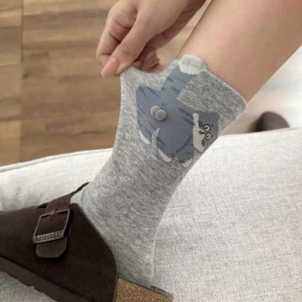 Original Cartoon Egg Cat Funny Socks Women's Tube Socks Ins Trendy Spring And Autumn Cotton Socks Cute Animal Boneless Socks_vogvips.com