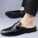 Euro Step Large Size Casual Leather Shoes 2025 Summer New Loafers Men Crocodile Pattern Half Slippers Men's Moccasins_vogvips.com