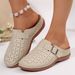 Women's Shoes Plus Size Hollowed Out Platform Slippers For Women, Retro Style, Buckle, Lazy Backless Half Slippers._vogvips.com