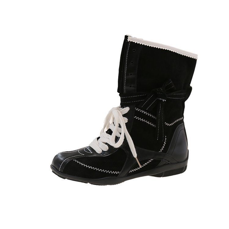 Casual Retro Versatile Platform Martin Boots With Hidden Heel, British Style Round Toe Lace Up Athletic Ankle Boots_vogvips.com