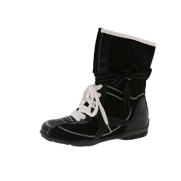 Casual Retro Versatile Platform Martin Boots With Hidden Heel, British Style Round Toe Lace Up Athletic Ankle Boots_vogvips.com
