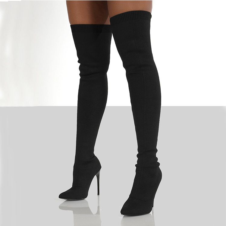 2024 Autumn Winter New High Heel Women's Large Size Over-the-Knee Knitted Long Boots_vogvips.com