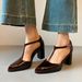 Leather Version~French Retro T-strap Mary Jane For Women, New Pointed-toe High-heeled Shoes With Chunky Heels And Hollow_vogvips.com