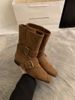 2026 Korean Version New Niche Design Retro French Short Small Square Toe Western Boots, Suede Mid-calf Boots For Women_vogvips.com