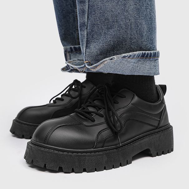 TerraStride Men's Autumn British Casual Business Large Leather Low-top Thick-soled Black And White Color-blocking Fashion Work_vogvips.com