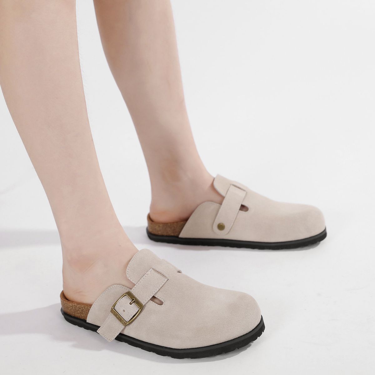 Women's Shoes Genuine Leather Shoes New Spring And Autumn Thick Soled Closed Toe Slip On Fashionable Flat Half Slippers_vogvips.com