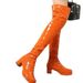 Women's Chunky Heel Round Toe Knee High Boots - Fashionable Winter & Autumn Boots In 7 Colors (White, Yellow, Red, Green, Black, Purple, Orange)_vogvips.com