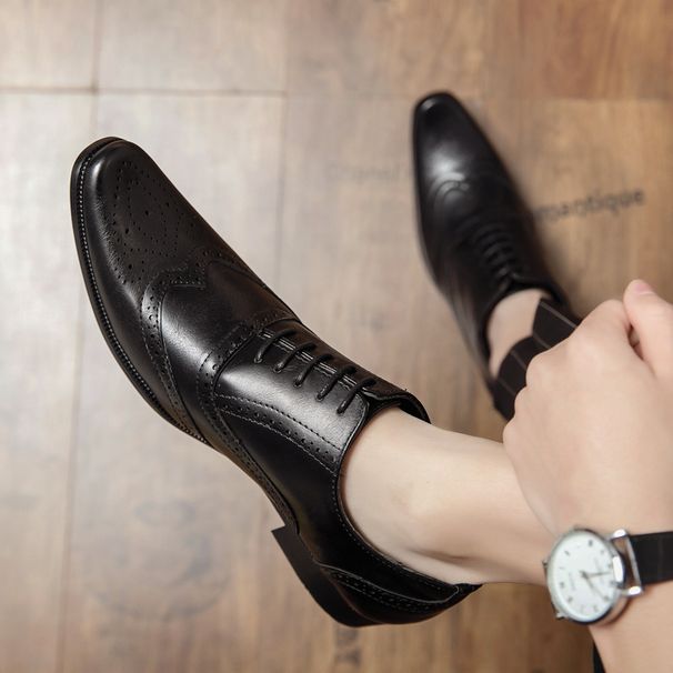 Euro Step Men's Leather Brogue British Style Casual Business Shoes With 4cm Height Increase For Hairstylists, Suits, Weddings_vogvips.com