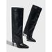 Elegant Pointed Toe Stiletto Knee High Riding Boots For Women & Men - Stylish Streetwear Black Leather Look Boots With High Heel_vogvips.com