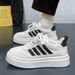 Men's Casual White Sneakers - Breathable Low-Top Lace-Up Shoes With Thick Sole For Everyday Comfort & Style_vogvips.com