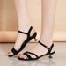 Soft Leather Suede Sandals Women's Stiletto Low Heel Medium Heel High Heel Black One-word Buckle Women's Shoes_vogvips.com