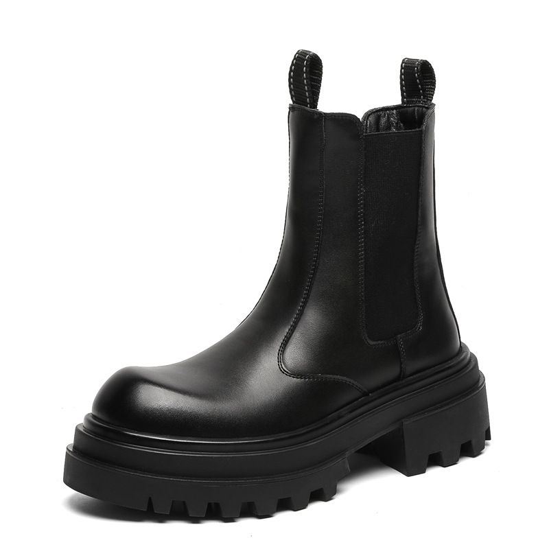 Men's High-top Sleeve Chelsea Boots Thick-soled Heightening Tooling Boots Retro Martin Boots_vogvips.com