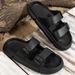 Men's Fashionable Open-Toe Slippers, Adjustable Size Eva Beach Shoes, 4cm Thick-Soled Sandals, Lightweight, Comfortable,_vogvips.com
