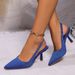 Korean Style Fashion Simple Easy-to-Match Satin Women's High Heel Sandals 2024 Summer New Shallow Mouth Pointed Toe Back_vogvips.com