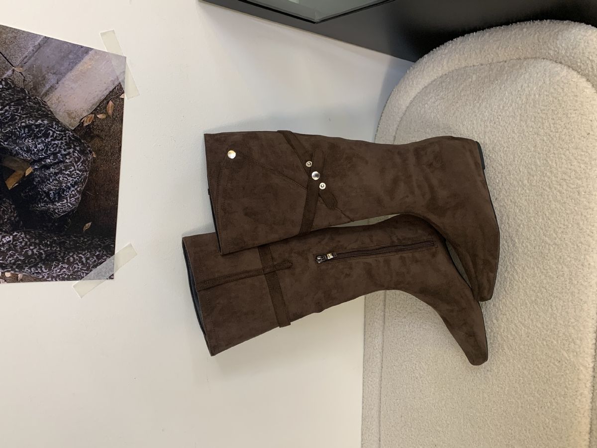 Fashionable 2025 Autumn Winter Thin Strap Pointed Toe Suede Inner Over-the-Knee High Heel Long Boots Women's Shoes_vogvips.com