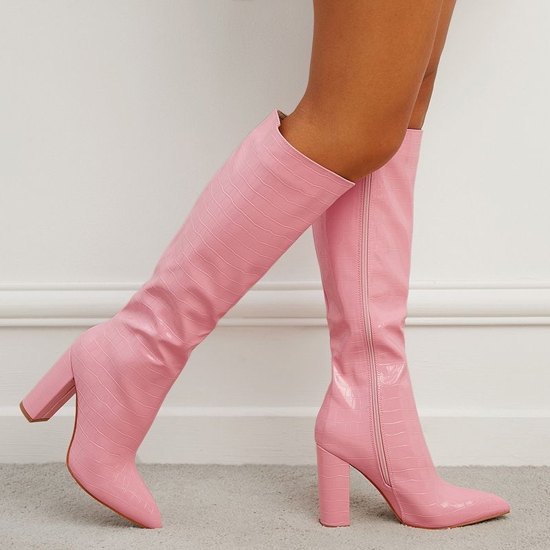 Women's Shoes Pointed High Heel Side Zipper Short Boots Large Size Short Barrel Martin Boots_vogvips.com