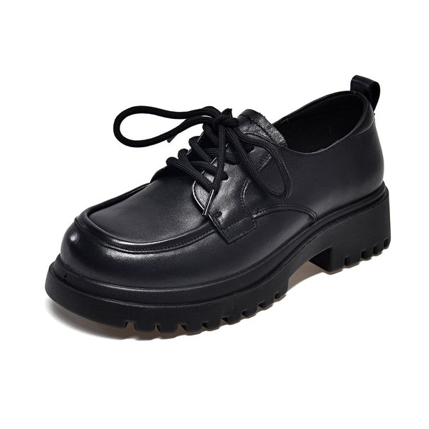 Round Toe Small For Women 2024 Top Layer Cowhide Lace-up Flats All-season Shoes Comfortable Soft Leather Loafers_vogvips.com