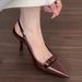 Stiletto Wo's Shoes French Pointed Patent Leather Strap Bow Open Back Shallow Mouth Fashion High Heels Sandals For_vogvips.com