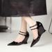 Niche Red High Heels Female Sexy Pointed Head Shallow Mouth One-word Buckle With Wedge Heel Mary Jane Single Shoes_vogvips.com