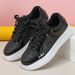 Casual Silver Leather Platform Thick Sole Vulcanized Woman Board Shoes Black Sequins Women Sneakers_vogvips.com