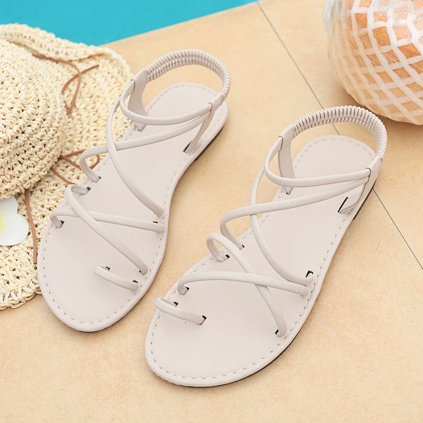 2026 Spring/Summer New European And American Style Thin Strap Flat Sandals For Women, Large Size Slip-On Slippers, Solid_vogvips.com