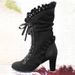 Women's Plus Size High Heeled Fashion Boots Mid Calf Lace Up European American Style Shoes_vogvips.com