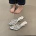 Rhinestone Pointed-toe Sandals For Women, 2026 Summer New Arrival, Elegant Wedge Heel Mules, Polka Dot Soft Outer Wear Mid-heel Sandals_vogvips.com