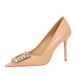 3391-K30 Korean Style Fashion Party Stiletto Shallow Pointed Toe Patent Leather Snake Pattern Rhinestone Buckle Single_vogvips.com