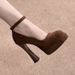 Fashionable Trendy Design Chunky Heel Single Shoes, 2025 Spring And Autumn Suede Platform Shallow Versatile Ultra-high_vogvips.com