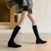 Women's Pointed Toe High Heel Knee High Boots Stretchy Slouchy Boots With Hidden Platform Suede Tall Boots Apricot Color, Suede, Elastic, Slim Fit_vogvips.com