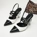 Women's Chunky Heel Mule Sandals - Korean Style Two-Strap Pointed Toe Slingback Open-Toe High Heels For Women Fashionable & Sexy Black & White_vogvips.com