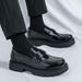 TerraStride Casual Black Patent Leather British Style Slip-On Round Toe Loafers Thick Sole Single Shoes_vogvips.com