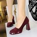 Premium Square Head Suede Women's Shoes Waterproof Table Thick Heel Super High Heel Single Shoes Plain High Heels_vogvips.com