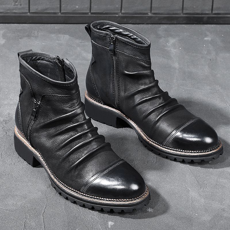 Men Ankle Knee High Waterproof Suede Formal Events Outdoor Shoes Boots Casual Flat Round Toe Buckle_vogvips.com