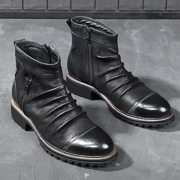 Men Ankle Knee High Waterproof Suede Formal Events Outdoor Shoes Boots Casual Flat Round Toe Buckle_vogvips.com
