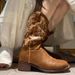 Women's Western Cowboy Boots With Embroidery & Chunky Heel, Mid-Calf Riding Boots In PU Leather, Square Toe Autumn Fashion Plus Size._vogvips.com