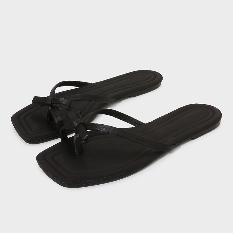 Women's Summer Flip Flops Bow Tie Toe Square Toe Flat Slippers Beach Sandals Outdoor Wear_vogvips.com