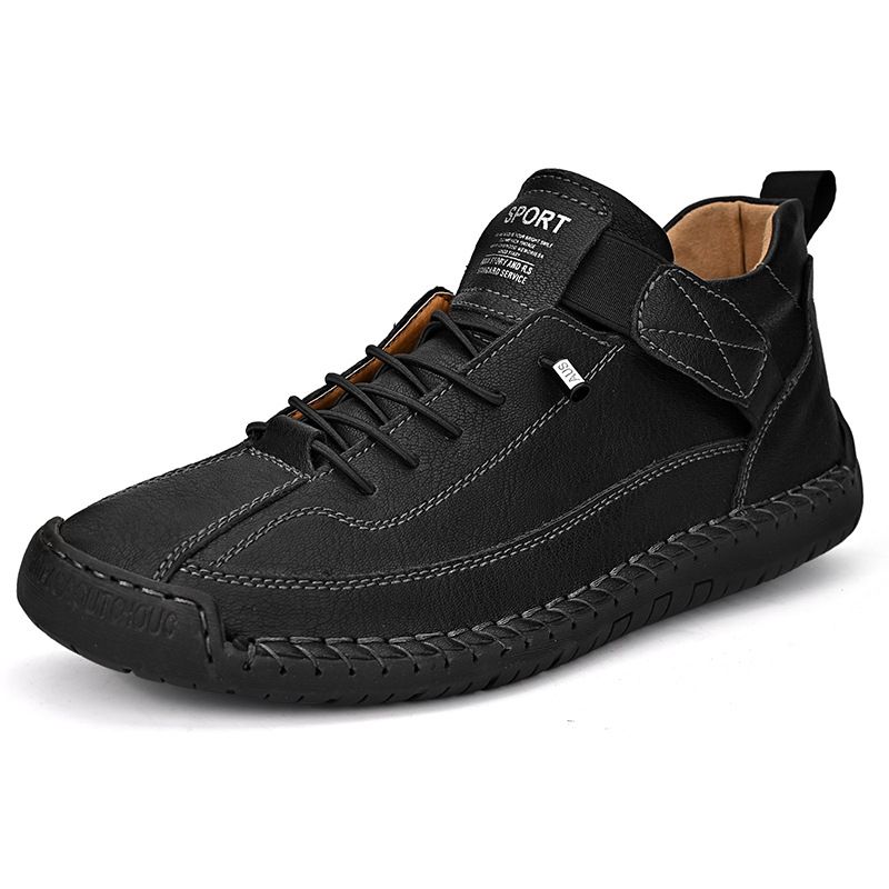 Plus Size Leather Low Top Hand-stitched Casual Flat Slip-on Lazy Men's Driving Shoes_vogvips.com