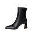 Women's Winter 2024 New French Style Slim Black Commuting Elegant High Square Toe Mid-Calf Chunky Heel Short Boots_vogvips.com