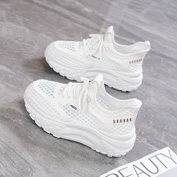 Daddy Shoes Women's Shoes Thick-soled Breathable Single Mesh Casual Sports White Shoes_vogvips.com