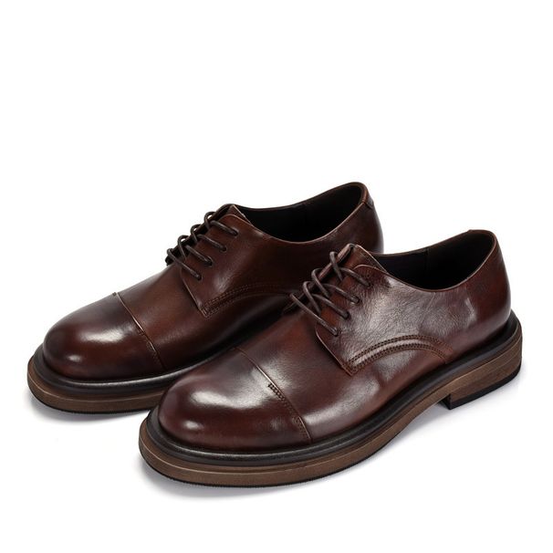 British Handmade Casual Men's Leather Thick Soled Wedding Groom Three Joint Business Formal Derby Shoes_vogvips.com