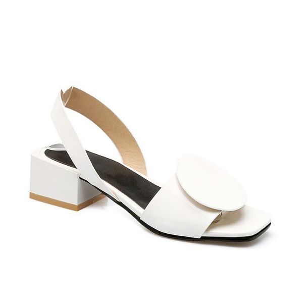 Cross-border Foreign Trade Square Decorative Sandals, Large Sizes 40414243, Patent Leather Buckle Mid-heel Open-toe_vogvips.com