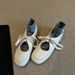 Lancui Version ~ Versatile White For Women, Hollow Lace-up Genuine Leather Single Shoes, Square Toe Flat Comfortable_vogvips.com
