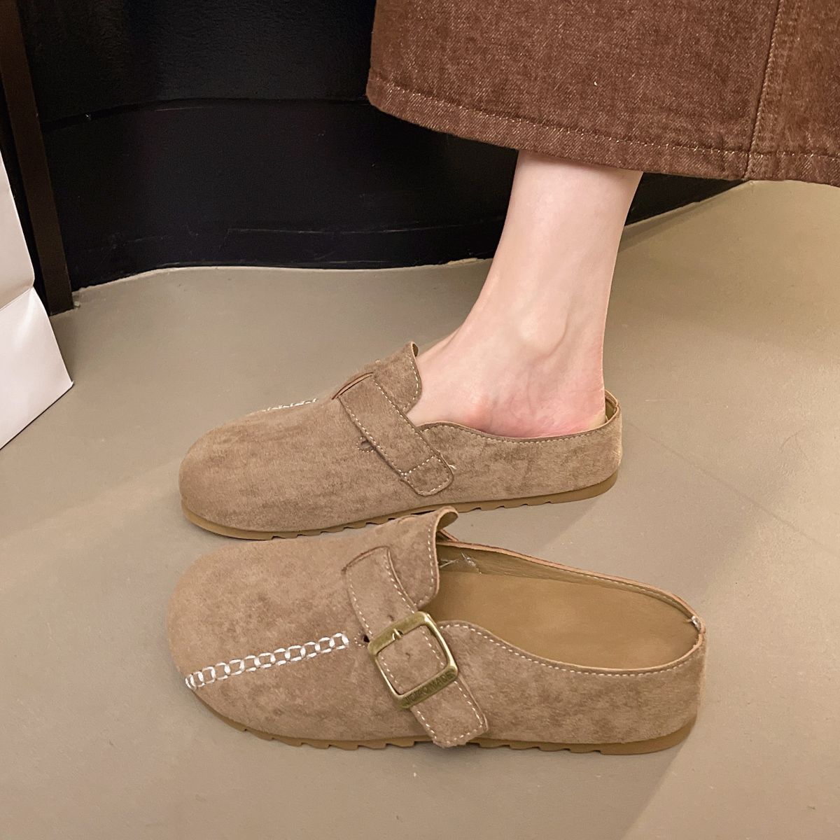 Trendy Chunky-Heel Mule Sandals – Punk-Inspired With Metal Buckle (Khaki, Dark Brown, Yellow, Pink, Sizes 35-40)_vogvips.com