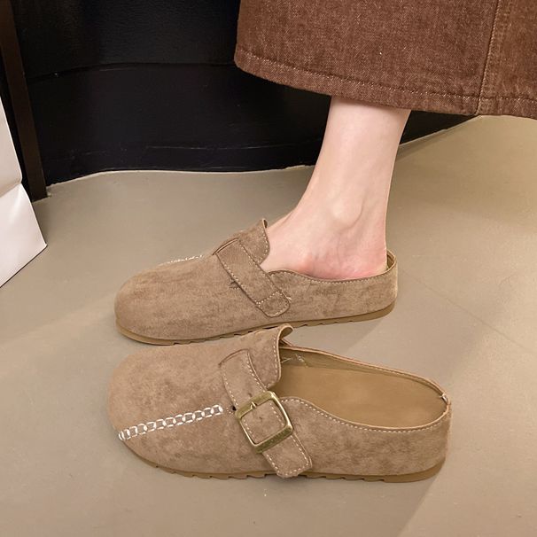 Trendy Chunky-Heel Mule Sandals – Punk-Inspired With Metal Buckle (Khaki, Dark Brown, Yellow, Pink, Sizes 35-40)_vogvips.com