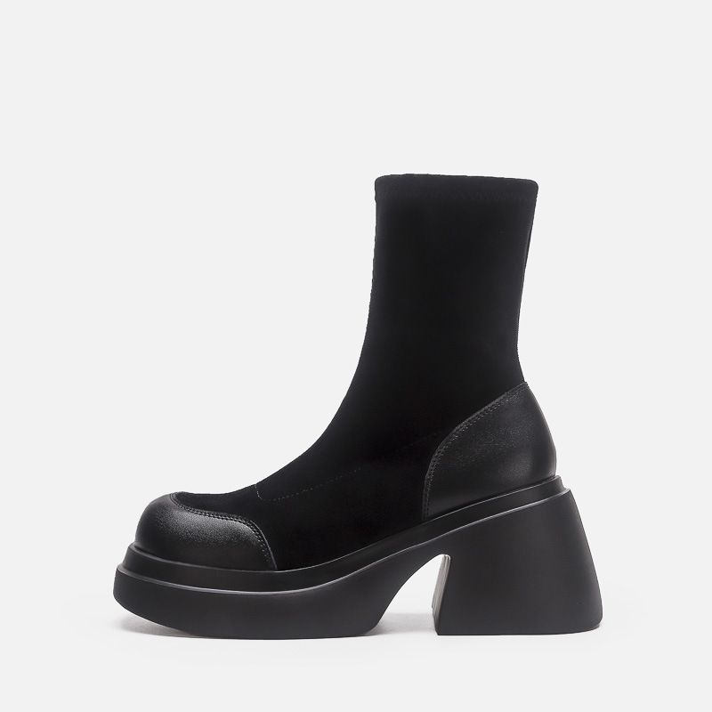 Winter New Height-Increasing Short For Women, Thick-Soled Long Over-the-Knee Mid-Calf Stretch Boots, Suede Slim Boots_vogvips.com