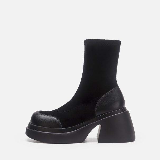 Winter New Height-Increasing Short For Women, Thick-Soled Long Over-the-Knee Mid-Calf Stretch Boots, Suede Slim Boots_vogvips.com